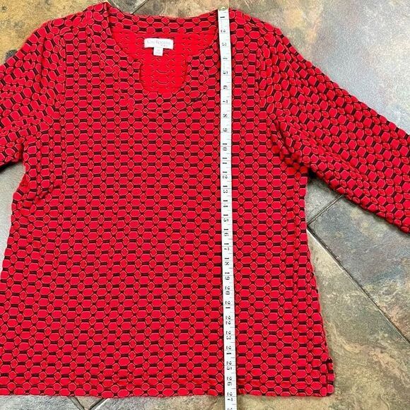 Kim Rogers 3/4 Sleeve Red Black Geometric Polka Dot Blouse 2X - Picture 6 of 9
